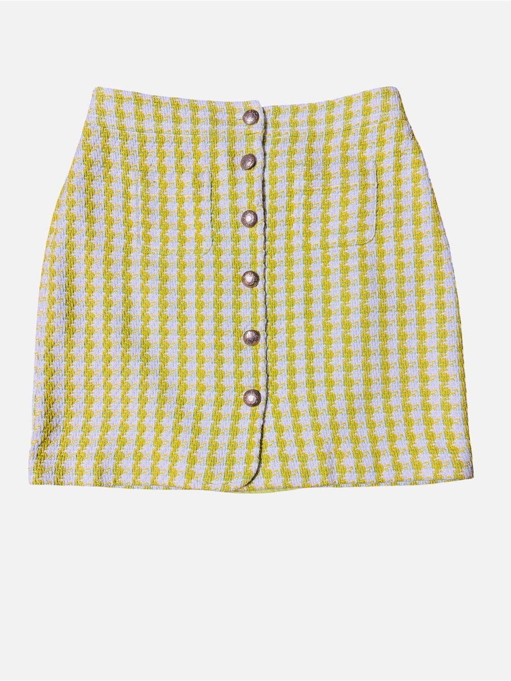 Talbots Yellow & White Houndstooth Button-Front Pencil Skirt